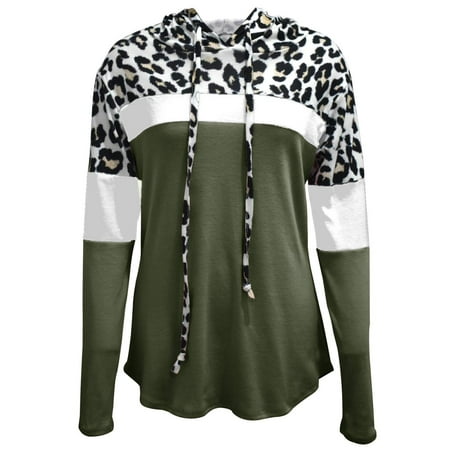 

Women s Long Sleeve Color Leopard Round Neck Tops Loose Pullover Hoodie