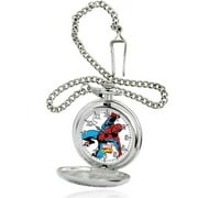 Marvel Spider-Man Men's Silver Pocket Watch, Silver Chain