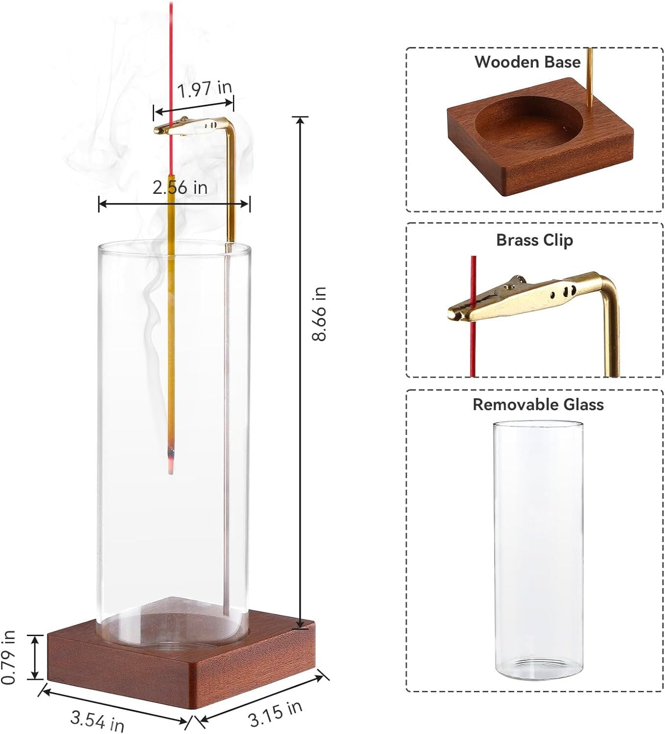 HTSQYL 2 Pack Incense Holder for Sticks, Insence-Stick Holder Ash Catcher with Removable Glass [Anti-Ash Flying],Mess-Free Incense Burner Holder,Perfect for Meditation Yoga Relaxation,Home Decor