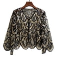thumbnail image 2 of HNMKIU Wraps 1920s Art Deco Sequin Beaded Flapper Shawl Wrap Women's Elegant Wedding Cape Evening Party Cover Up Gold,One Size, 2 of 3