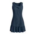thumbnail image 6 of Women's Sleeveless Ruffle Hem Mini Dress Ribbed Textured Shift Dress Asymmetrical Neck Summer Beach Sundress Street Casual Outfit Navy, 6 of 6