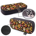 thumbnail image 4 of Picia Sunflowers Mushrooms Pattern Large Capacity PU Leather Pencil Case Organizer Pen Marker Holder Double Zipper Storage Bag Big Pencil Pouch for College Office, 4 of 6