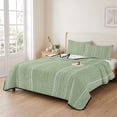 thumbnail image 3 of 3 Pieces Queen Quilt Set,Olive Green and White Striped Soft Bedding Sets with 1 Quilt & 2 Pillow Shams,Modern Minimalist Lines Summer Bedspread Lightweight Coverlet Comforter for All Season, 3 of 9