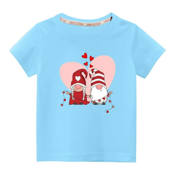 Virmaxy Little Kids Valentine's Day Fashion Basic Tee Toddler Baby Crew Gnomes Love Graphic T-shirt Unisex Kids Spring Summer Fashion Short Sleeve Cotton Casual Baggy Tees Blue-A 7Y