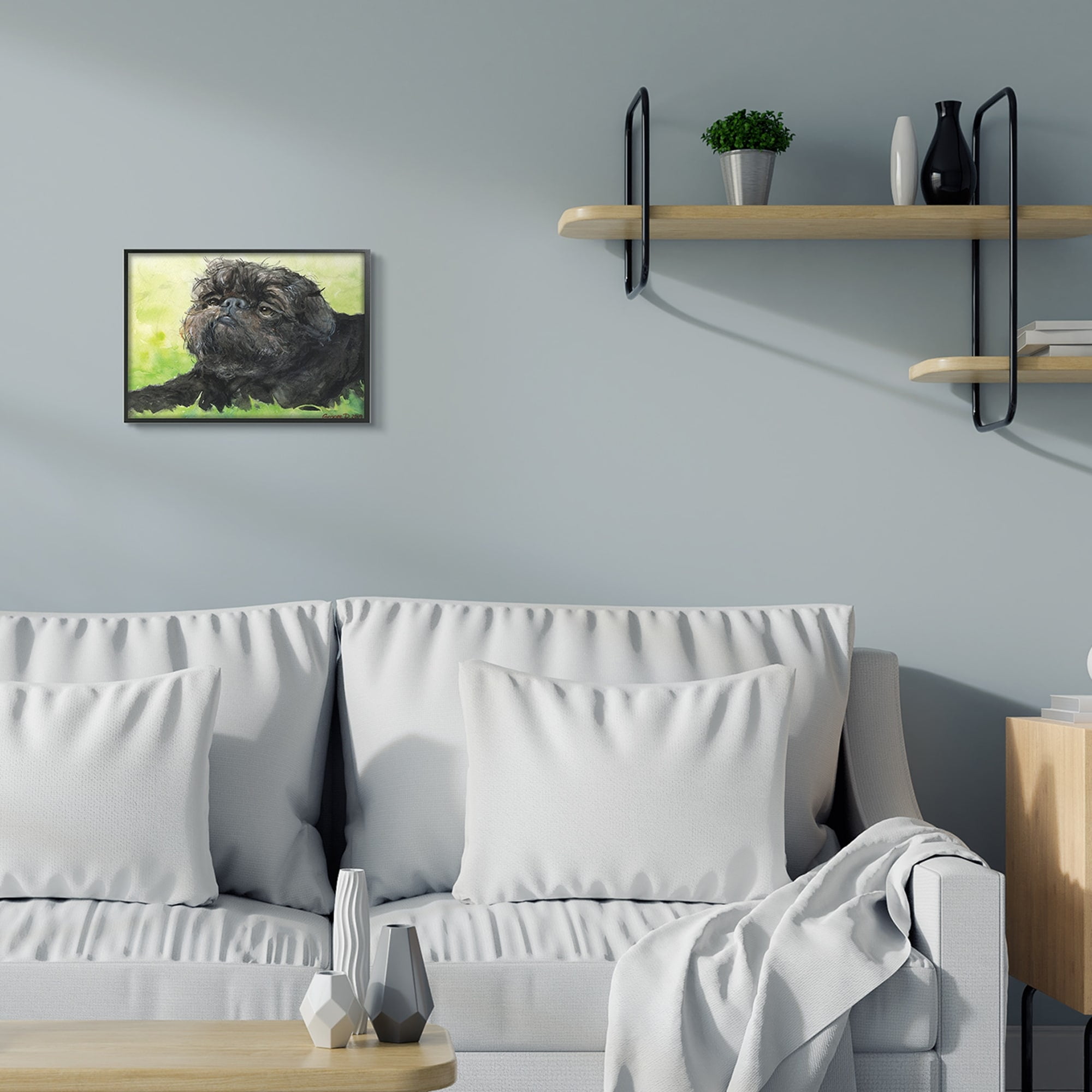 Stupell Industries Brussel Griffon Pet Dog Portrait Green Black Grey Framed, 11 x 14, Design by George Dyachenko