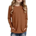 thumbnail image 3 of Letdown Kids Girls Long Sleeve Shirts Crew Neck Solid Side Pockets Baggy Tops Casual Tee Tshirts Cute Spring Fall Blouse Tees (Brown,7-8 Years), 3 of 5