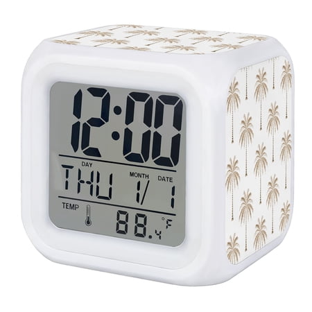 Alarm Clocks Brown Tropical Palm Tree Digital Clock 7 Color LED Night Light Silent Non Ticking
