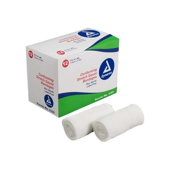 Dynarex Bandage en Gaze Extensible Non Stérile, Rouleau, 3 Pouces x 4.1yd, 12 Unités