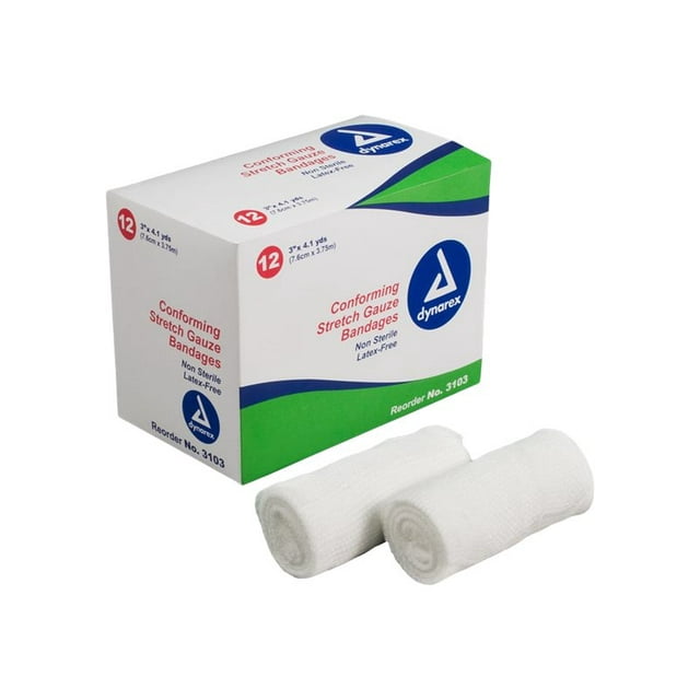 Dynarex Bandage en Gaze Extensible Non Stérile, Rouleau, 3 Pouces x 4.1yd, 12 Unités