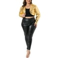 thumbnail image 2 of Agnes Orinda Women's Plus Size Sparkly Metallic Shrug Long Sleeve Open Front Party Cropped Bolero Jackets 4X Gold, 2 of 5