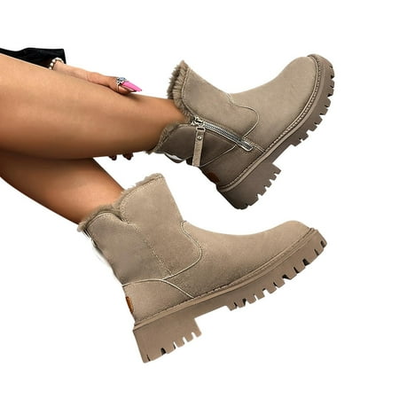 

Boots Deals AnuYalueWomens Platform Ankle Boots Plush Warm Zipper Boots Chunky Block Heel Chelsea Booties Non-Slip Combat Shoes