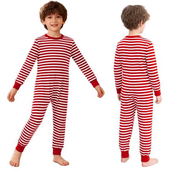 TiaoBug Boys Girls Long Sleeve Striped Romper Back Zip One Piece Jumpsuit Kids Special Needs Adaptive Clothing Red 10