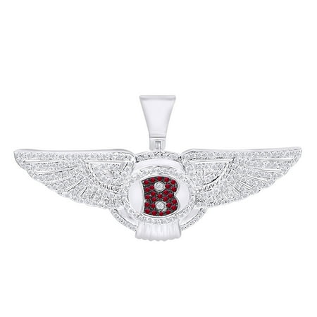 Logo 10k Charm 1/2 Carat Round White Natural Diamond & Simulated Garnet Hip Hop Luxury Car logo pendant 10K Solid White Gold ()