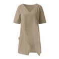 thumbnail image 3 of Aofany Women's Summer Plus Size Fashion Short Sleeves Tops V-Neck Cotton Linen Loose T-shirt Solid Irregular Hem Blouse, 3 of 6