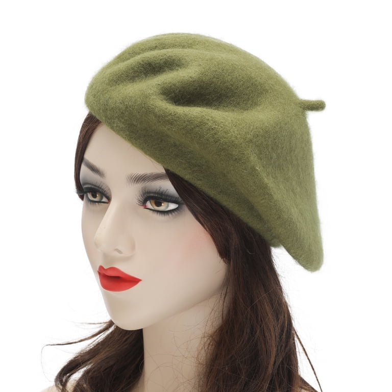Wool French Beret Hat Solid Color Beret Cap For Women Girls (olive Green)? jAc Classic 100% Wool Green French Beret at Amazon Women main image 4
