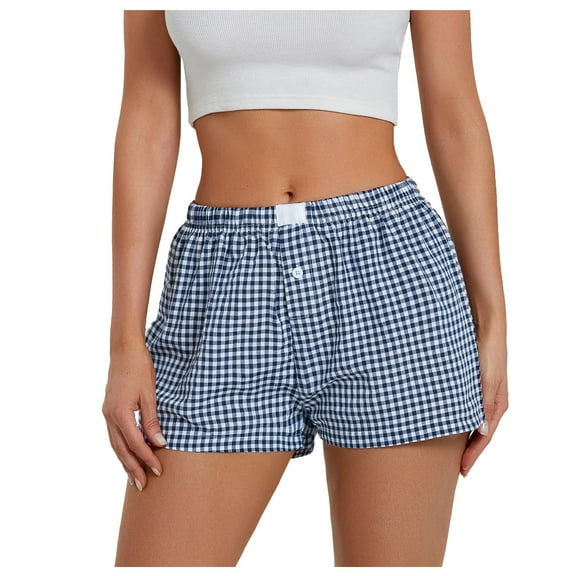 Womens Shorts Shorts Cute Soft Plaid Print Button Front Pajama Bottoms Shorts Sleepwear