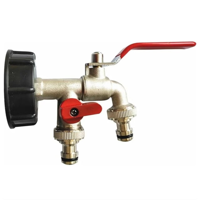 Adaptador de tanque de agua IBC de conexión rápida ecológico, conector desmontable de latón para manguera con rosca gruesa S60X6, grifo de salida doble versátil para tanques de 640 l a 1000 l,