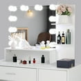 thumbnail image 3 of Vanity Set with 10 LED Bulbs Lighted Mirror, Makeup Table with Cushioned Stool, Dressing Table Dresser Desk with 3 Storage Shelves, 1 Drawer and 1 Cabinet for Women, Girls, Bedroom, White, 3 of 7