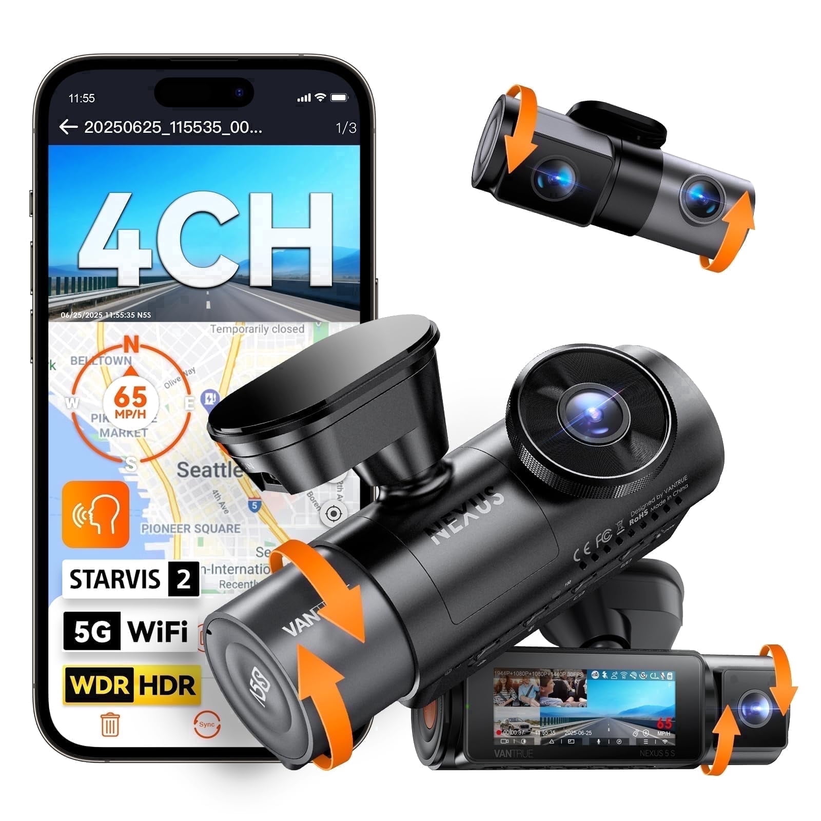 Vantrue Nexus 4 Pro 3 Channel 4K WiFi Dash Cam, STARVIS 2 IMX678