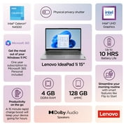 Lenovo IdeaPad 1i 15.6 Laptop Intel Celeron N4500 4GB RAM 128GB SSD Cloud Grey (12m Microsoft 365)