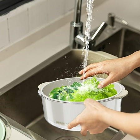 

Hwuxmo Thickened Double-layer Vegetable Washing Basin- Plastic Drainage Basket-leaking Basin- Vegetable Blue Washing Basin-household Kitchen Fruit Washing Clearance White