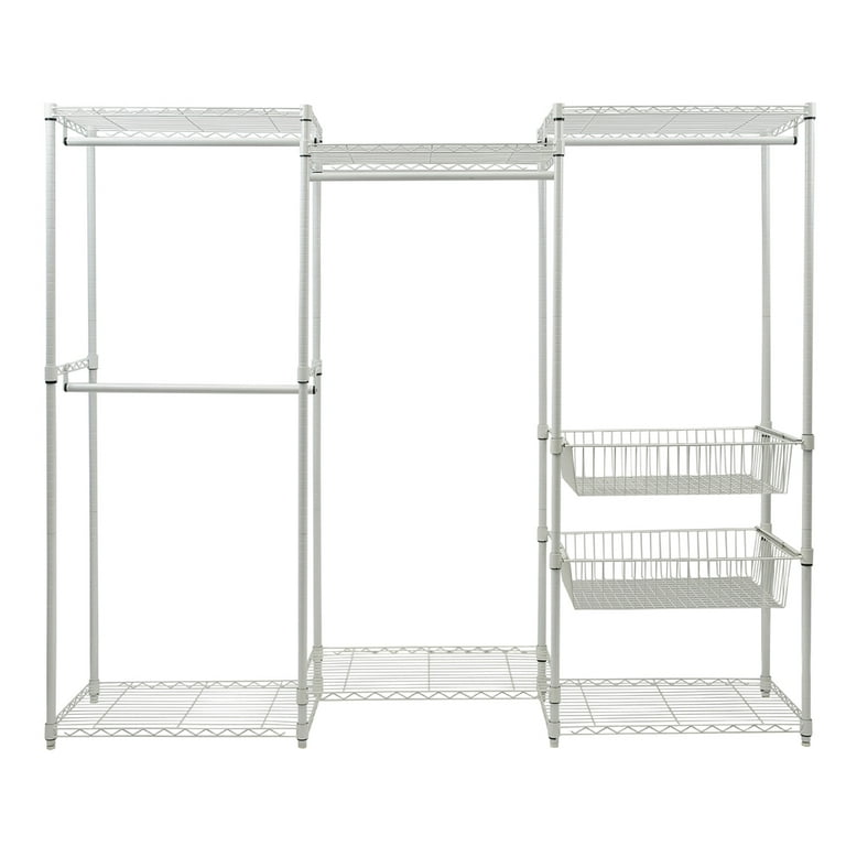 Wardrobe Armoire Clothes Storage Organizer Bedroom Closet Rack Metal Latitude Run Color: White