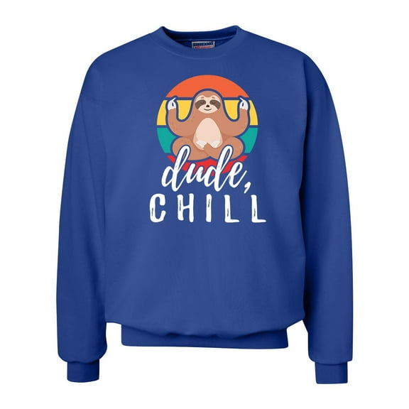Funny Unisex Adult Meditiating Sloth Dude Chill Crewneck Sweatshirt-Deep Royal-xl