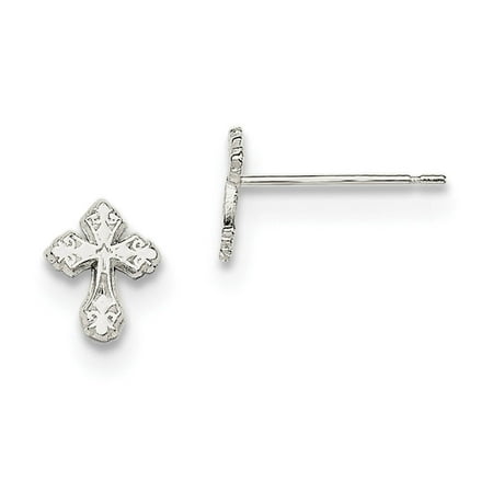 Kids Cross Mini Casted Polished Satin Post Earrings 925 Sterling Kids Cross Mini Casted Polished Satin Post Earrings 925 Sterling Silver