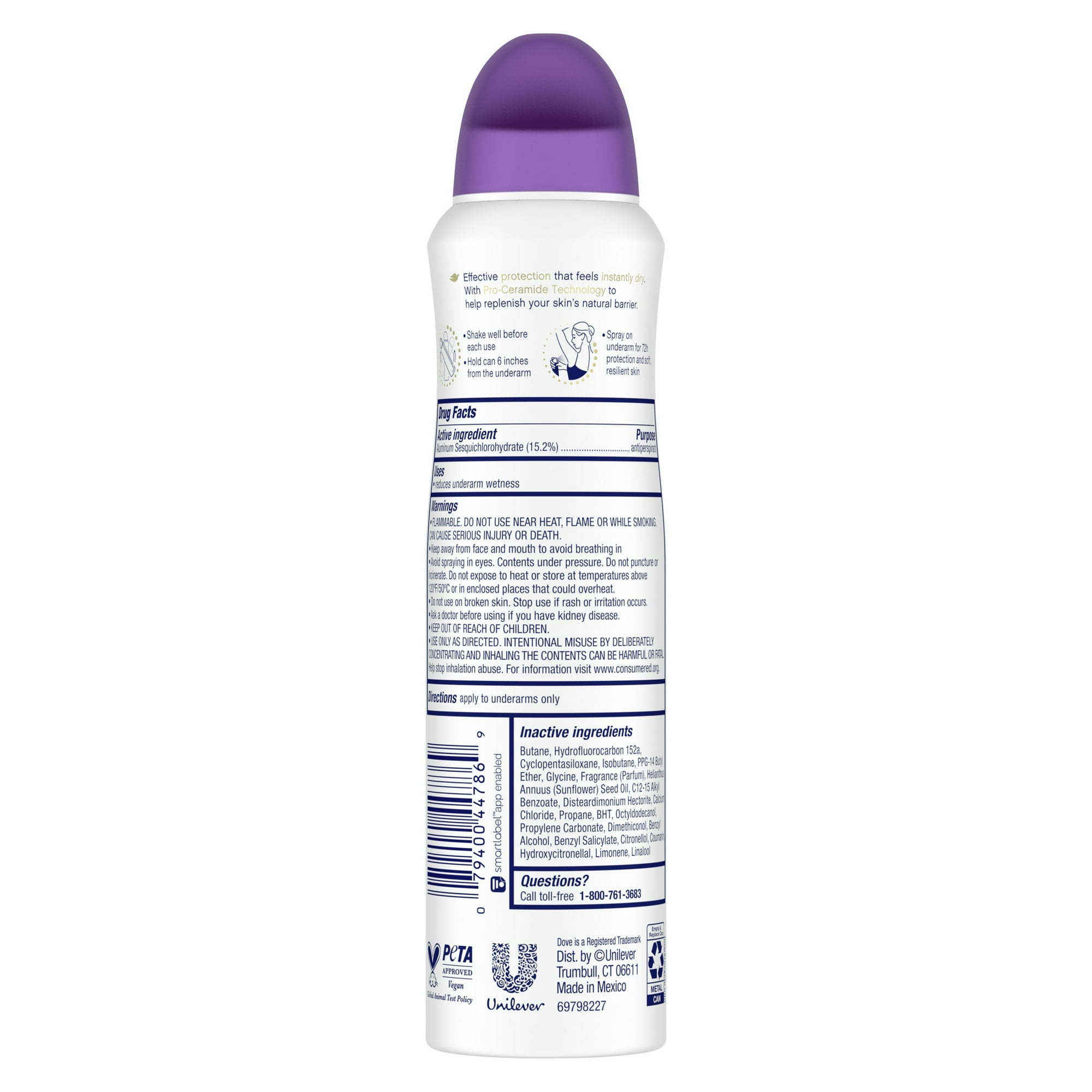 Dove Advanced Care Long Lasting Women's Antiperspirant Deodorant Dry Spray, Lavender Fresh, 3.8 oz - 4 Pack