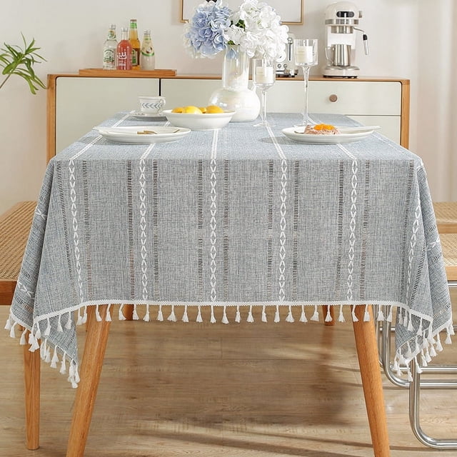Mantel navideño de rayas, bordado, de algodón y lino, para mesa de café, para hotel y hogar