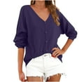 thumbnail image 3 of DDAPJ pyju Women Plus Size Cardigan Open Front Long Sleeve V Neck Button Down Sweaters Waffle Knit Bolero Shrugs Purple L, 3 of 8