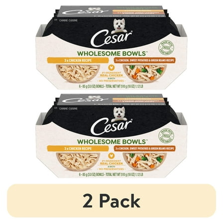 (2 pack) Cesar Wholesome Bowls Broth Wet Dog Food Variety Pack, 3 oz Bowls (6 Pack)