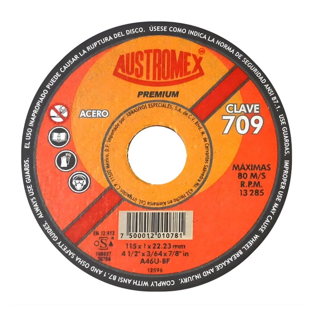 Disco Abrasivo Corte 709 Austromex 4-1/2'' Grano 46 Metal Naranja