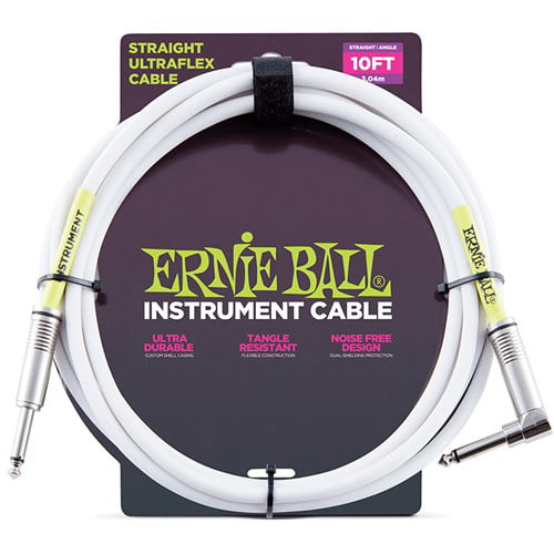 Angled Ernie Ball 10ft White Instrument Guitar Cable Straight 