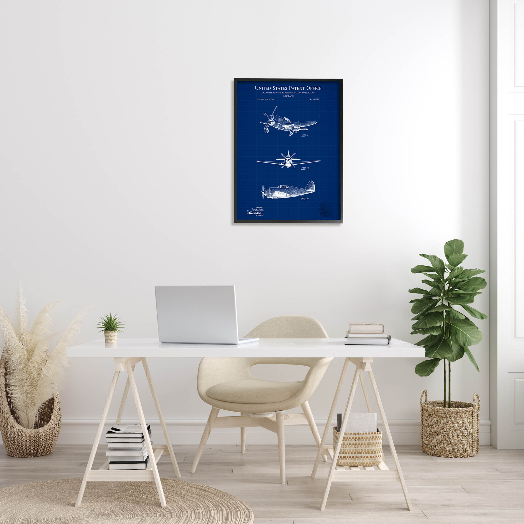 Stupell Industries Airplane Diagram Blueprint Chart Graphic Art Black Framed Art Print Wall Art, Design by Karl Hronek