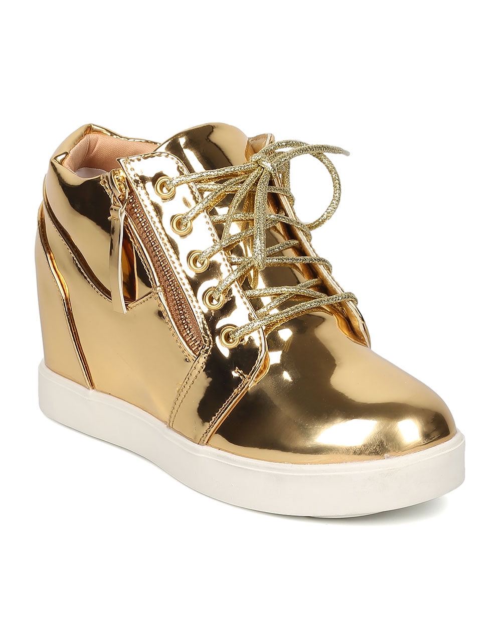 Women Metallic Hidden Wedge Sneaker - Casual, Dressy, Trendy - Zippered  Sneaker - GD91 By Liliana - Walmart.com