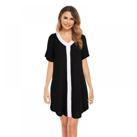 

Nightgown Button Down Nightshirt Short V Neck Night Shirts Womens Boyfriend Sexy Sleepwear S-XXL