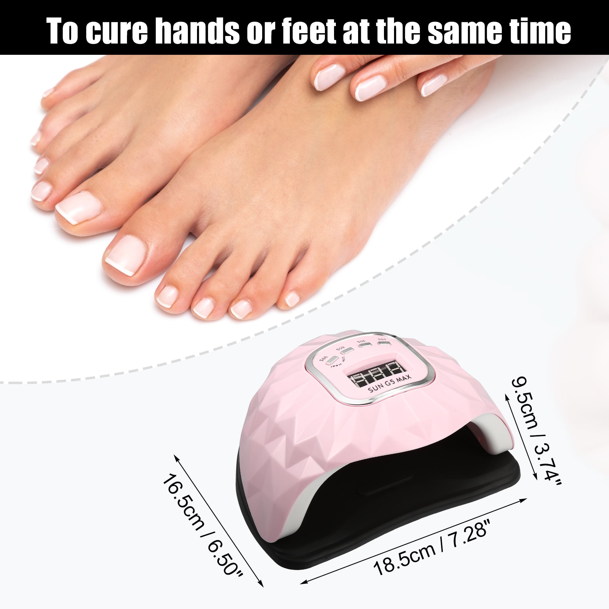 Unique Bargains UV-LED Nail Lamp Portable Gel Nail Polish Dryer with Sensor 4 Timers 200W 45pcs Nail Light Pink
