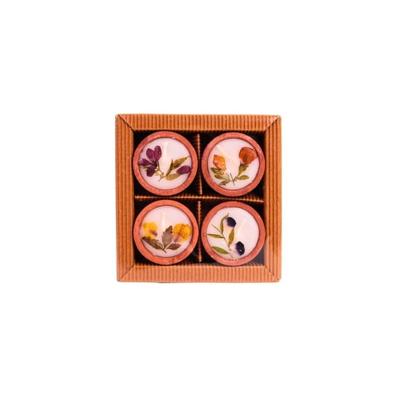 Eco-Friendly Soy Wax Handmade Scented Candle Diya Set for Home Decor, Set of 4, 4 cm Diameter, 4 x 4 x 11 cm Smokeless Positive Energy (Lotus)