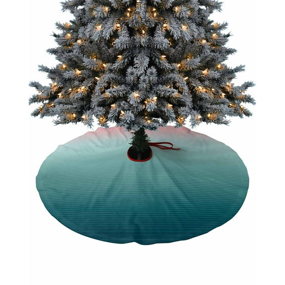 Pink Turquoise Ombre Christmas Tree Skirt 48 Inches Large Christmas Skirt Tree, Teal Modern Geometric Striped Abstract Art Tree Skirt Christmas Decorations for Fireplace Party Holidays Indoor Outdoor