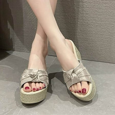 

Cathalem Comfort Sandals for Women Fashion Summer Women Sandals Wedge Heel Middle Heel Thick Sole Solid Color Slip On Lightweight Sandal Gold 8