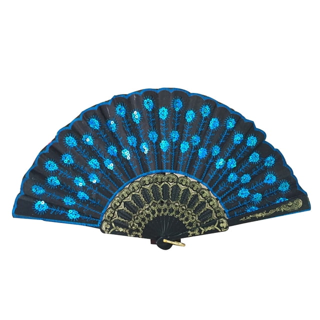 KAKOWELY Peacock Shaped Sequin Hand fan for Performance with Exquisite Details and Smooth Plastic Multi Color 7 Inches,9.06"X16.93"X0.87"