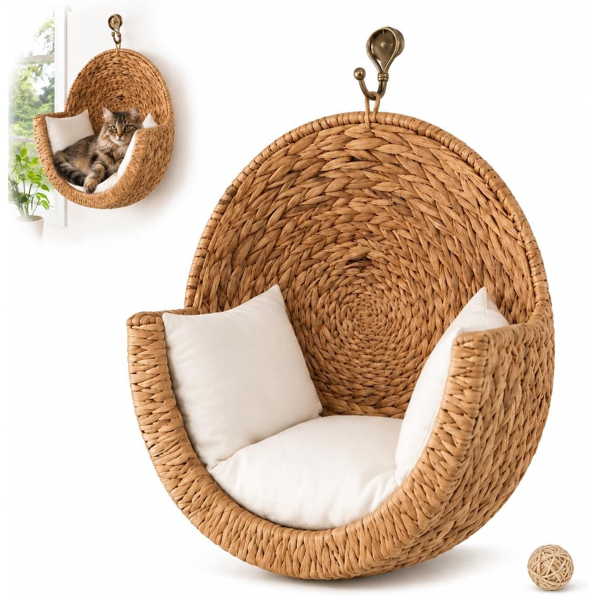 Purrfectly Cozy Handwoven Hanging Cat Bed Elevated Cat Hammock Indoor Handwoven Cat Furniture Stylish Boho Decor Space Saving Design For Indoor Cats And Home Areas