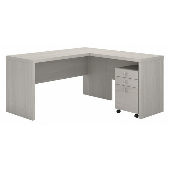 Echo L Shaped Desk with Mobile File Cabinet in Gray Sand - Engineered Wood
