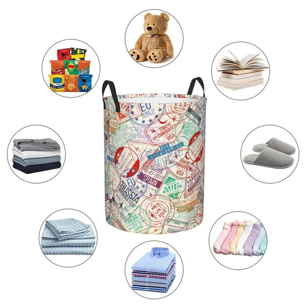 Fotbe Passport Stamp Cesto de Ropa con Asas, Cesto Impermeable de