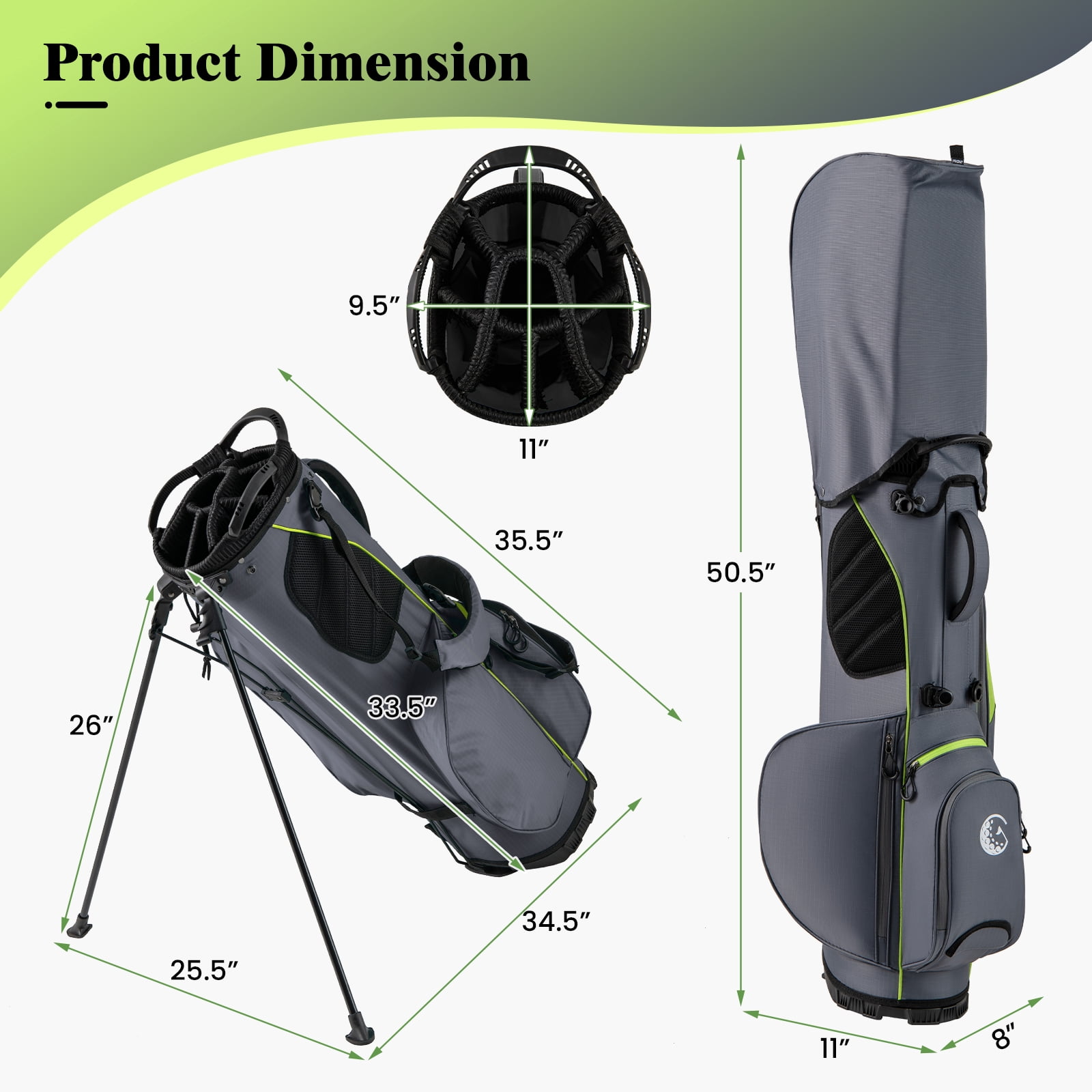 Gymax 8-Way Golf Stand Bag w/ 5 Pockets Lightweight Portable Golf Club Bag Handles Grey