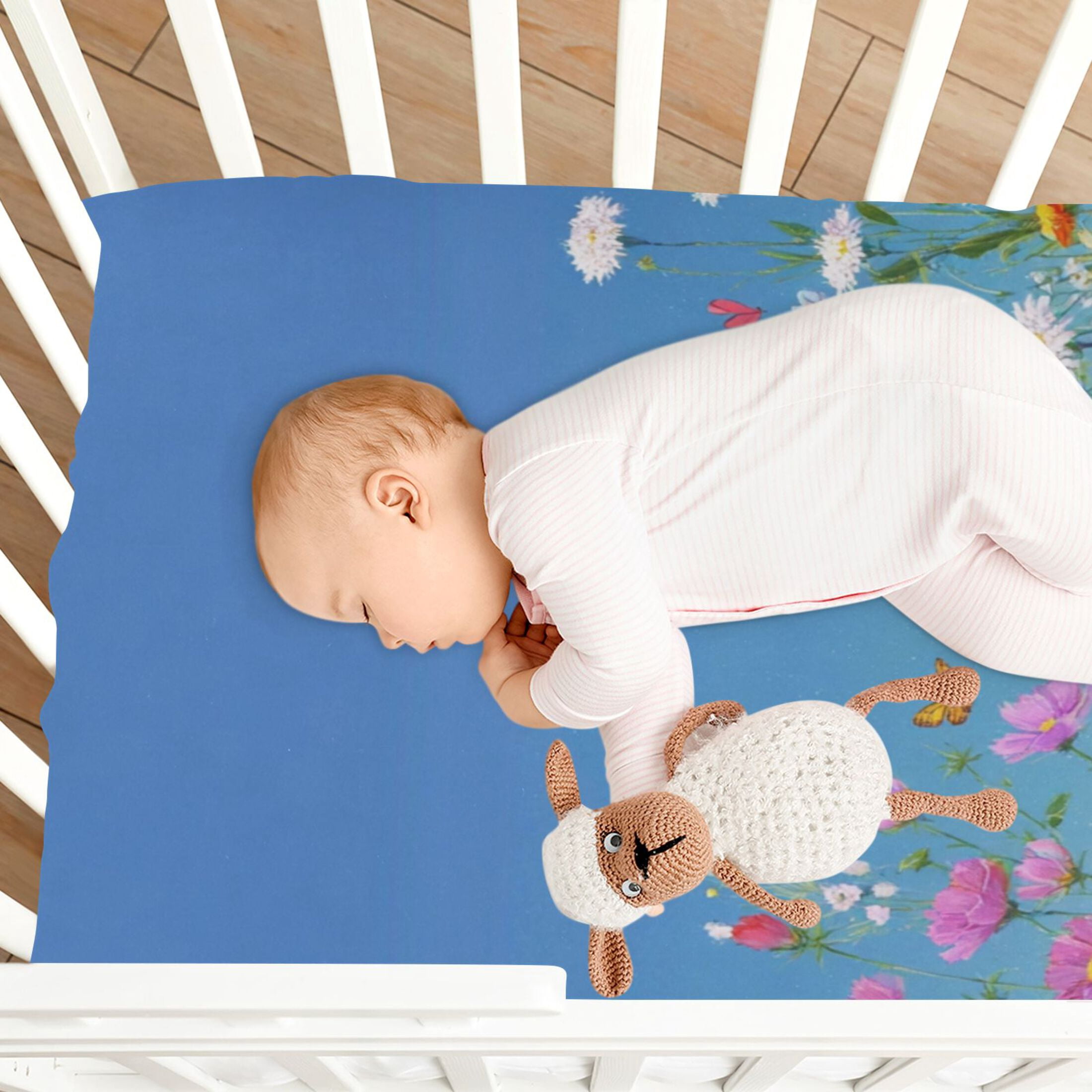 Baby Essentials 52”x 28”- Standard Cotton-like Modal Elastic- Wild Flowers Design Crib Sheets for Newborns and Toddlers
