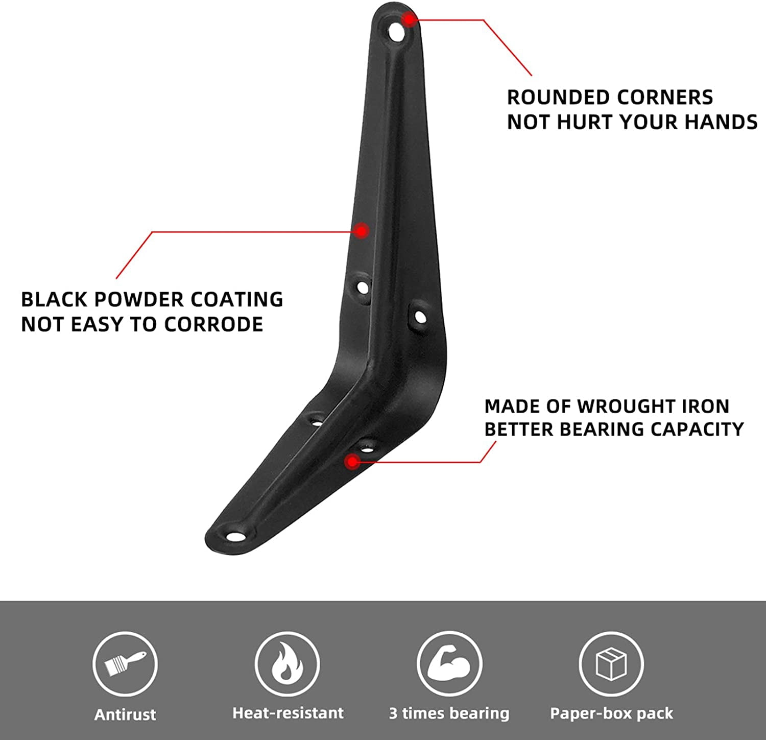 20 Pack 4 x 3 Inch Heavy Duty Black Metal Floating Shelves Brackets, L Bracket Corner Brace Support, Wall Mount, 60 lbs Capacity Each