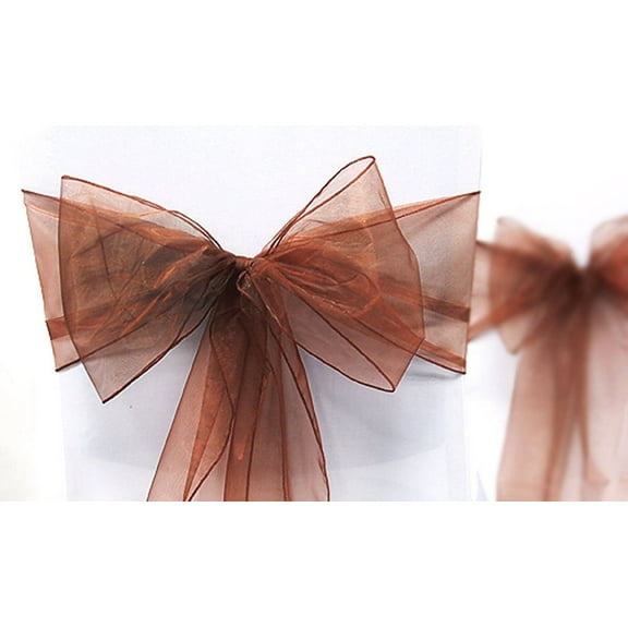 9" Wide X 120" Long 6pcs Brown Organza Chair Sash Bow for Wedding Party Decoration