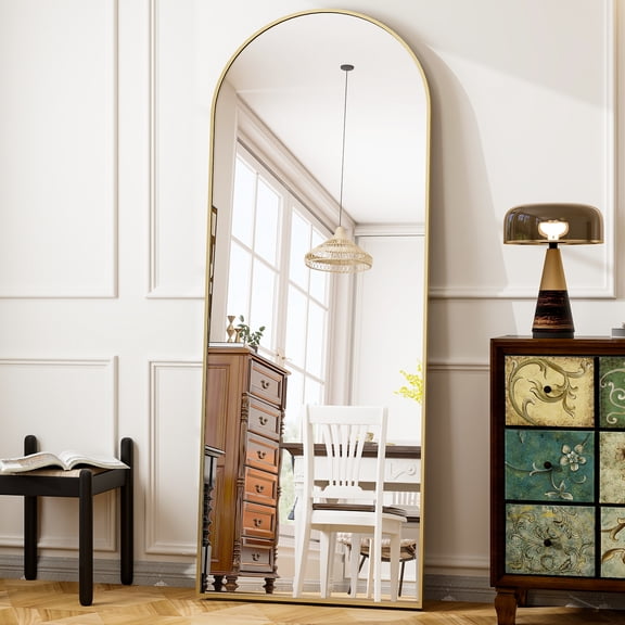 Puremirror 56"x21" Arched Floor Mirror Full Length Mirror Full Body Standing Mirror, Gold